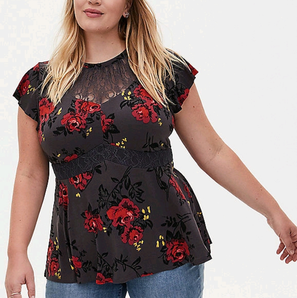 Torrid mock neck lace peplum blouse